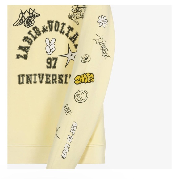 ZADIG & VOLTAIRE BUTTER YELLOW COTTON VARSITY SWEATSHIRT - Picture 2 of 9